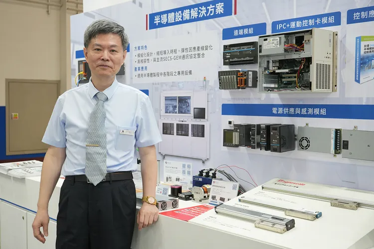 羅昇展示半導體設備次系統及模組解決方案，滿足先進製程需求，圖為羅昇總經理李長堅。羅昇提供
