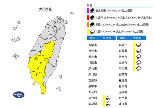 下班時間注意!氣象署發布大雨特報 7縣市注意溪水暴漲