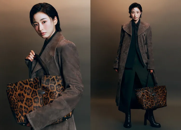 方效潾換上TOD’S咖色麂皮長大衣搭配豹紋托特包、高跟長靴。品牌提供