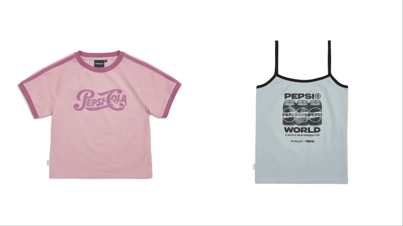 Mark Gonzales X Pepsi短版Ringer T恤(左)2280元、Mark Gonzales X Pepsi细肩上衣(右)1980元。品牌提供