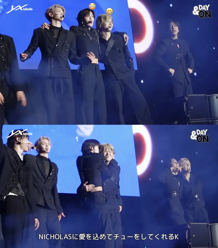 K（上圖中）在《Really Crazy》強吻NICHOLAS（王奕翔）。翻攝YouTube