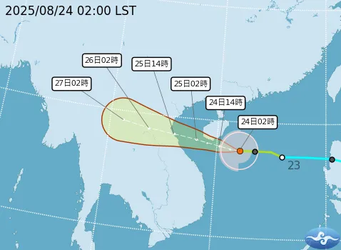 第13號颱風「劍魚」，今將增強為中颱，明(25日)午登陸越南。氣象署提供