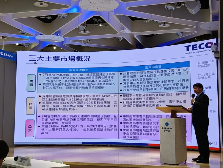 電子代工龍頭鴻海與機電大廠東元電機7月底重磅結盟。東元今天下午舉行法人說明會，受到不少法人關切。許麗珍攝