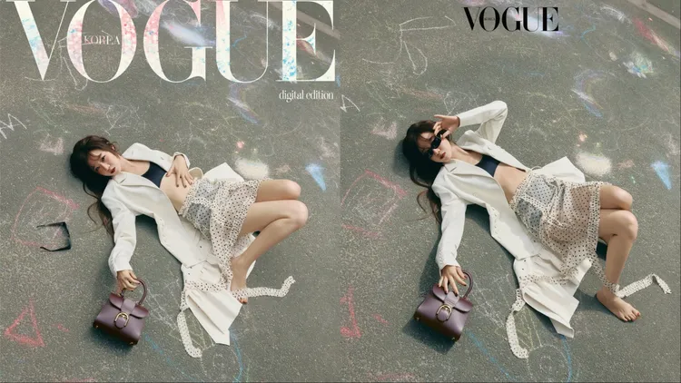 孔孝真大膽換上薄紗波短裙，讓內裡的黑色內褲若隱若現。翻攝voguekorea ig