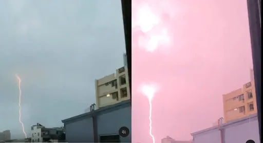 超恐怖!台南閃電連環劈「天空秒變粉白色」 居民:真的會嚇死