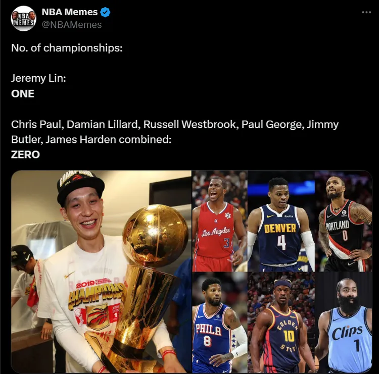 知名哏圖帳號「NBA Memes」發文調侃。翻攝自X_NBAMemes