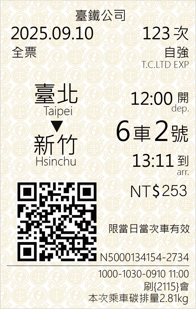 台鐵規劃分二階段揭露碳排放資訊，第一階段預計9月起於車票正面以文字方式揭露旅運碳排放量。台鐵提供