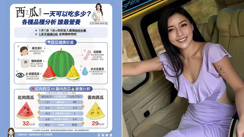高敏敏分享西瓜的好处及注意事项。翻摄自高敏敏脸书