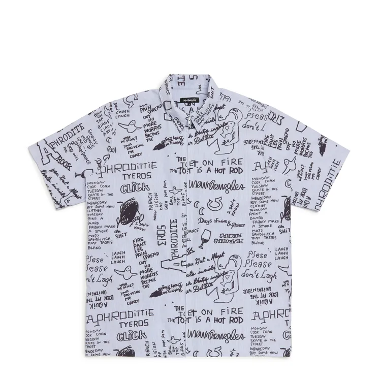 Mark Gonzales台南新光小北門獨家商品 小天使MG塗鴉印花短袖襯衫，3980元。品牌提供
