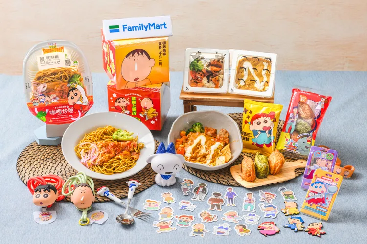 超商與即將上映的《蠟筆小新：超華麗！灼熱的春日部舞者們》合作，推出電影聯名鮮食。全家提供