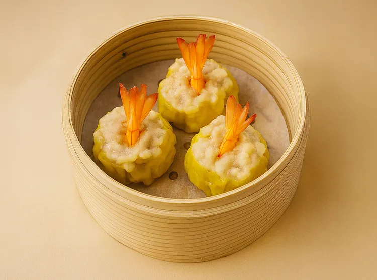 陳崑裕師傅細膩演繹港式經典燒賣「鳳尾金餃」，將鮮甜湯汁與濃郁海味包覆，造型優雅、滋味飽滿。業者提供