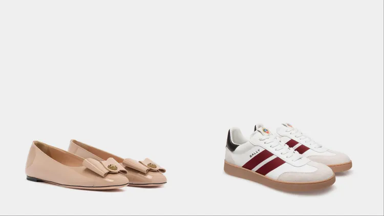 Bally B-BOW平底鞋（左）2萬7100元、RETRO CREST TSP運動鞋（右）1萬5500元。品牌提供