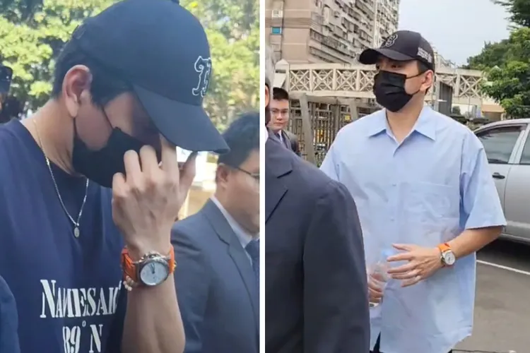 王大陸上月3日（左，張欽攝）與今日出庭（右，彭欣偉攝），皆配戴市價約26萬元的沛納海名錶。合成圖