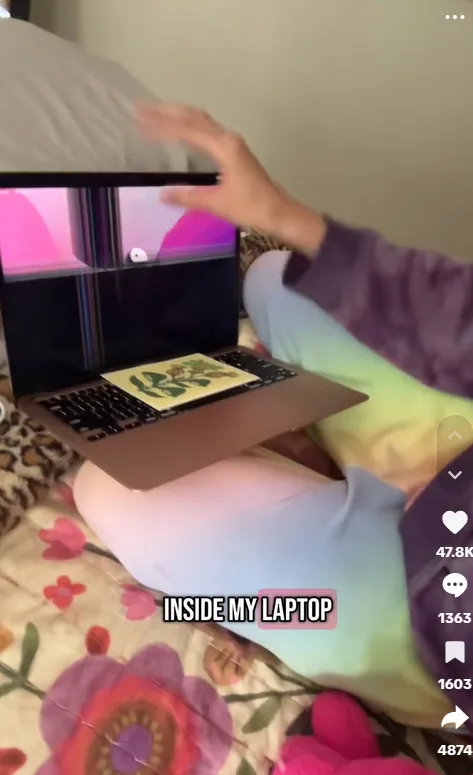谜底揭晓:纸卡片弄坏萤幕。翻摄自TikTok