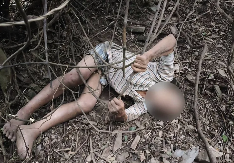 老翁被發現時遭藤蔓纏身困了一天。警方提供