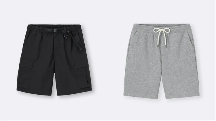 GU尼龍工作及膝短褲（左）優惠價590元、休閒及膝短褲（右）優惠價390元。品牌提供