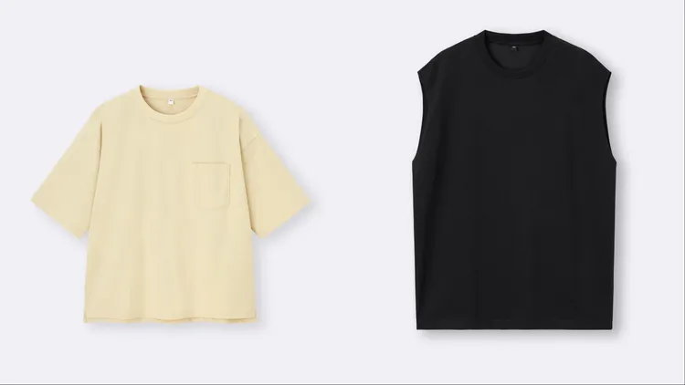 GU Boxy T恤（左）優惠價490元、Dry羅馬布無袖T恤（右）優惠價390元。品牌提供