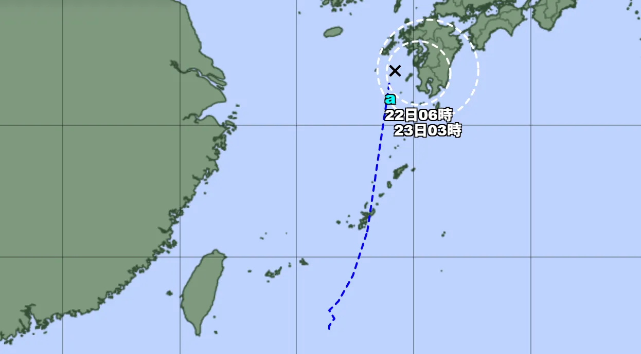 热带低压可能转为轻度台风,往日本九州移动。翻摄日本气象厅