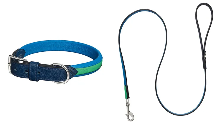 寵犬項圈與牽繩Epsom小牛皮材質，4萬1400元。品牌提供