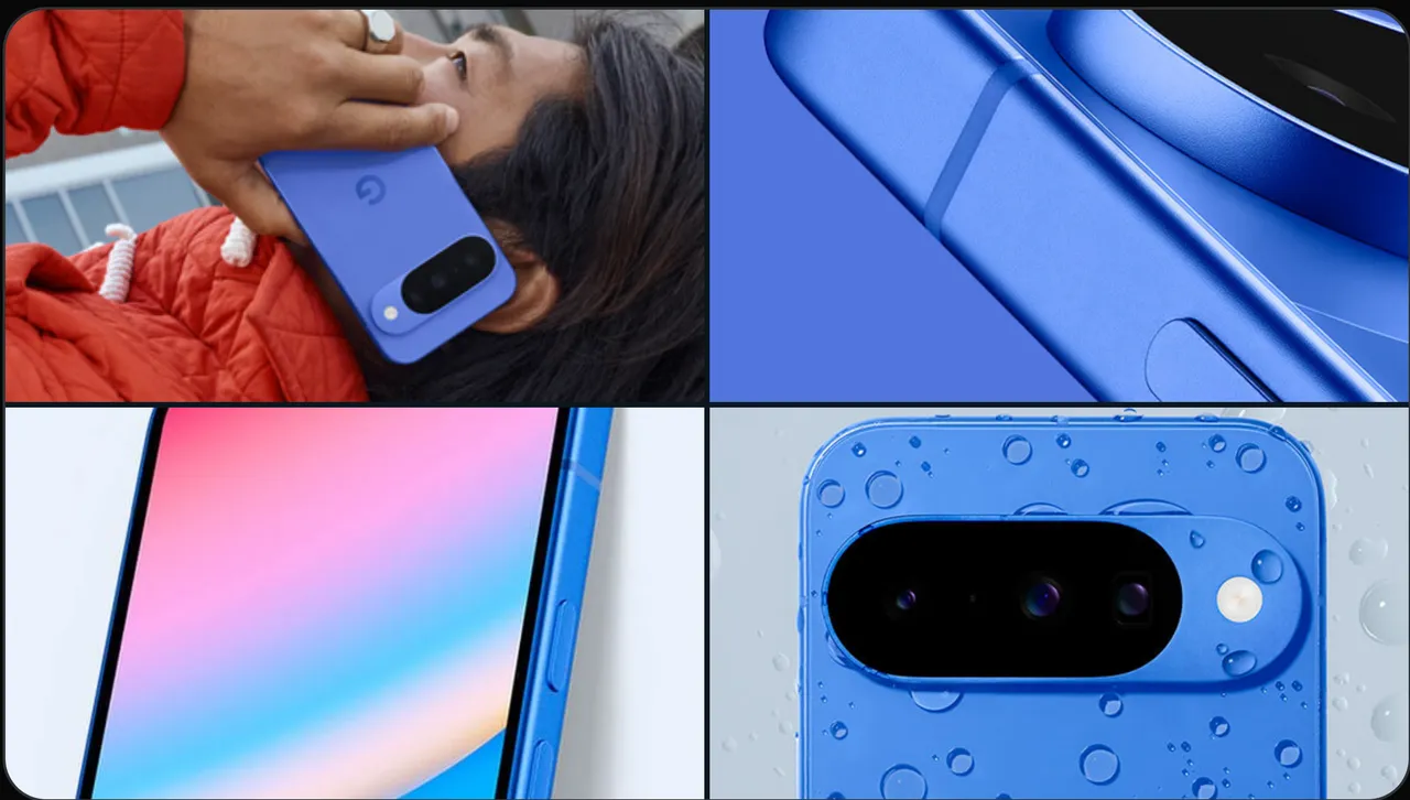 Pixel 10 Indigo靛藍配色細節曝光,展現防水機身、6.3吋螢幕與三鏡頭相機模組的標誌性設計。Evan Blass X