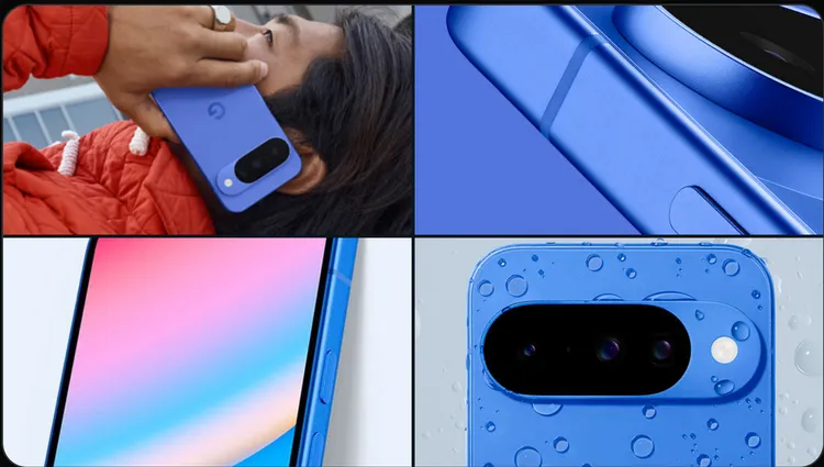 Pixel 10 Indigo靛藍配色細節曝光，展現防水機身、6.3吋螢幕與三鏡頭相機模組的標誌性設計。Evan Blass X