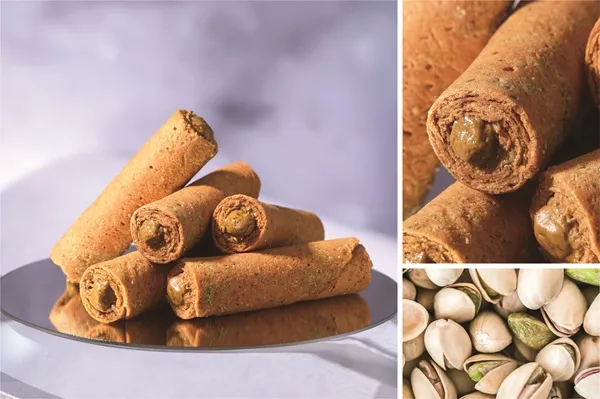 應粉絲敲碗登場，開心果愛餡蛋捲以嚴選高品質開心果製成內餡，酥脆外皮與滑順口感完美融合，重新定義蛋捲美味層次。業者提供