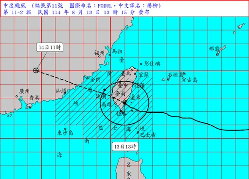 楊柳13:00「巔峰之姿」登陸台東太麻里!最新路徑曝光