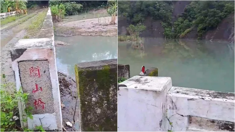 崩坪坑與油礦溪匯流處形成堰塞湖。翻攝畫面