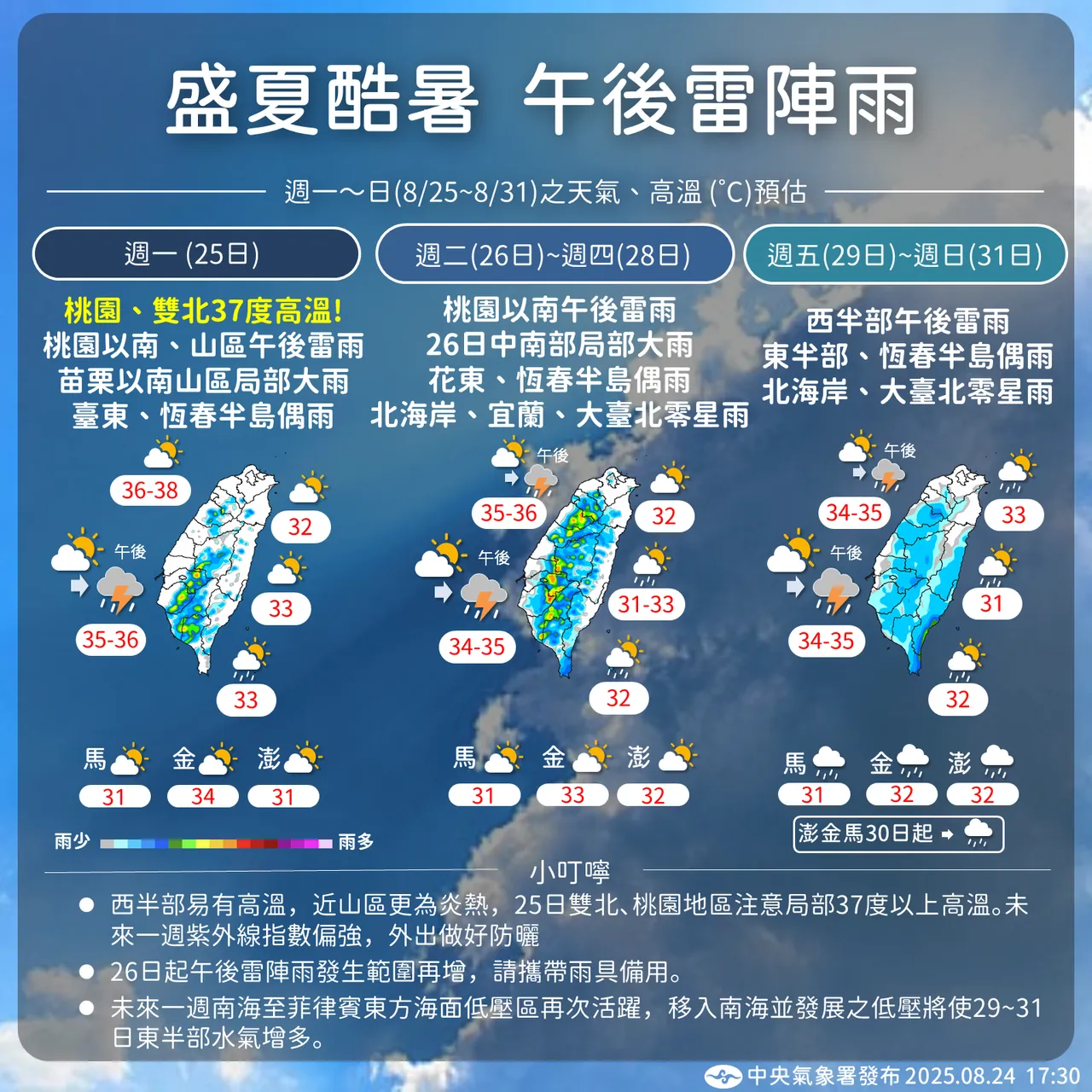 本周天气示意图。气象署提供