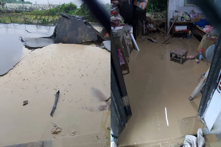 渾濁泥水沖刷下道路、民宅都面目全非。民眾提供