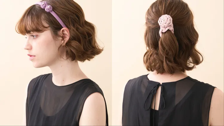 亞歷山卓小羊皮珠蕊花朵髮箍（左）1萬1100元、小羊皮珠蕊花朵髮束（右）9900元。品牌提供