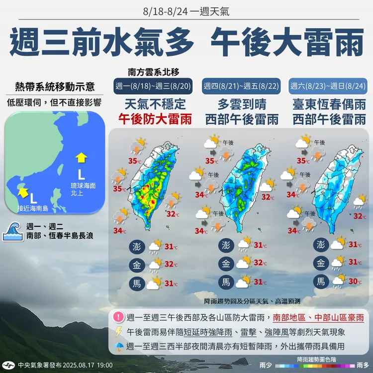 天氣提醒。中央氣象署