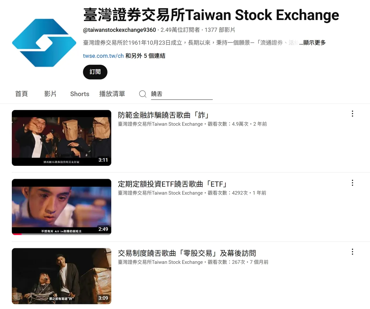 有网友翻出,大支接受补助可能就是《台湾证券交易所》YT频道上3支反诈歌曲。翻摄《台湾证券交易所》YT频道