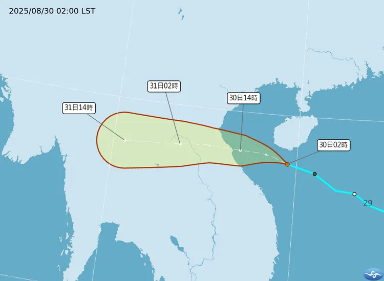 熱帶系統最新（30日2時）動態。中央氣象署