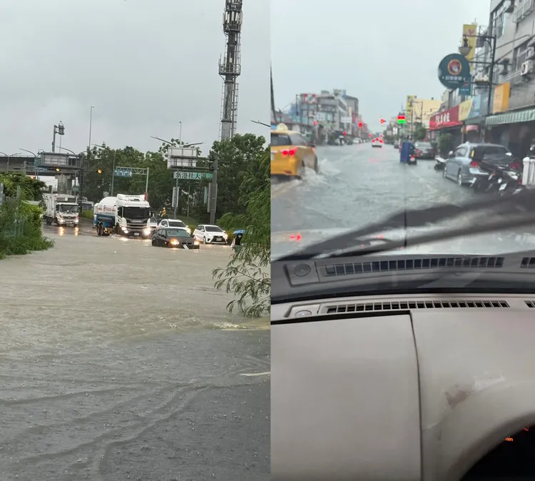 新市區新港社大道、中正路也有淹水情形。民眾提供