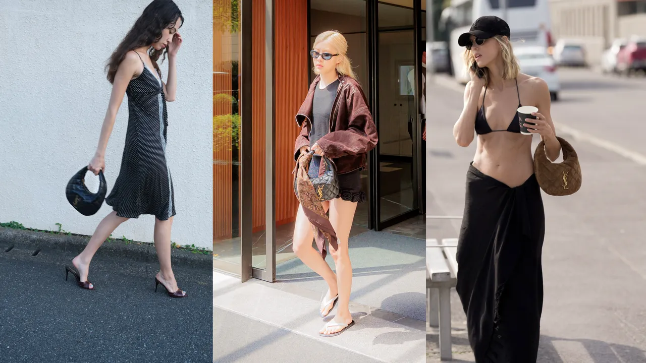 水原希子(左起)、Rosé、波蘭超模Anja Rubik演繹Saint Laurent全新Icarino手袋。品牌提供