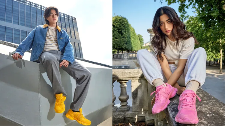 泰星Gulf Kanawut Traipipattanapong（左）、印度女星Rashmika Mandanna（右）也踩上TIGRUN鞋款。品牌提供