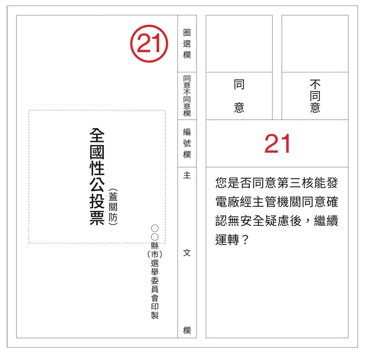 全國性公投票樣式。翻攝自中選會公投公報