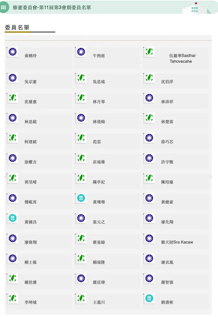 立法院第11屆修憲委員會名單。翻攝自立法院官網

