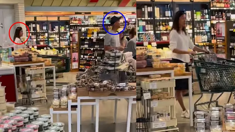 徐靜蕾推著購物車，跟在黃立行後頭。翻攝阿華田不太甜小紅書