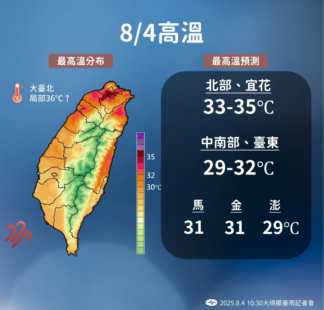 今日高温。气象署提供