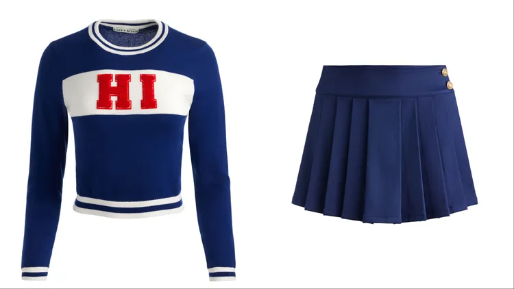 alice + olivia CAROLANN針織運動衫（左）1萬4900元、NOAH百褶迷你裙（右）1萬1500元。品牌提供