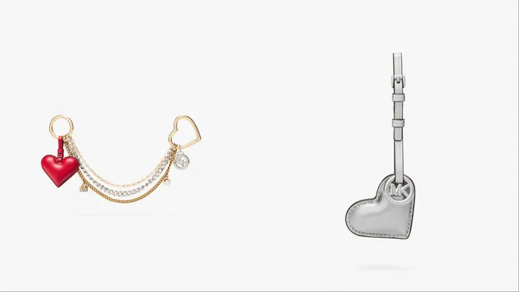 MICHAEL KORS金銀雙色鍊條心形掛飾（左）、銀色心形掛飾（右），各1700元。品牌提供