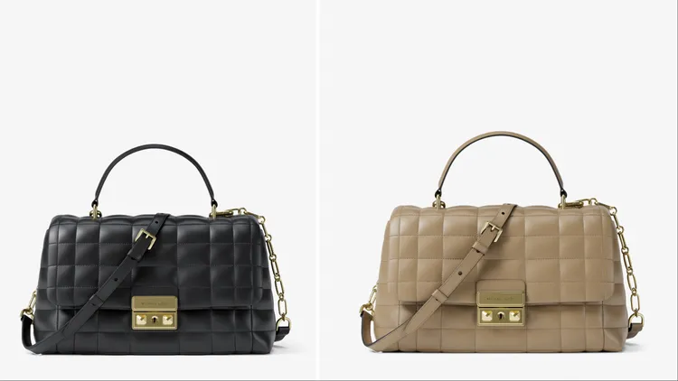 MICHAEL KORS Tribeca黑色中型肩背提包（左）、Tribeca樺木灰中型肩背提包（右），各1萬6300元。品牌提供