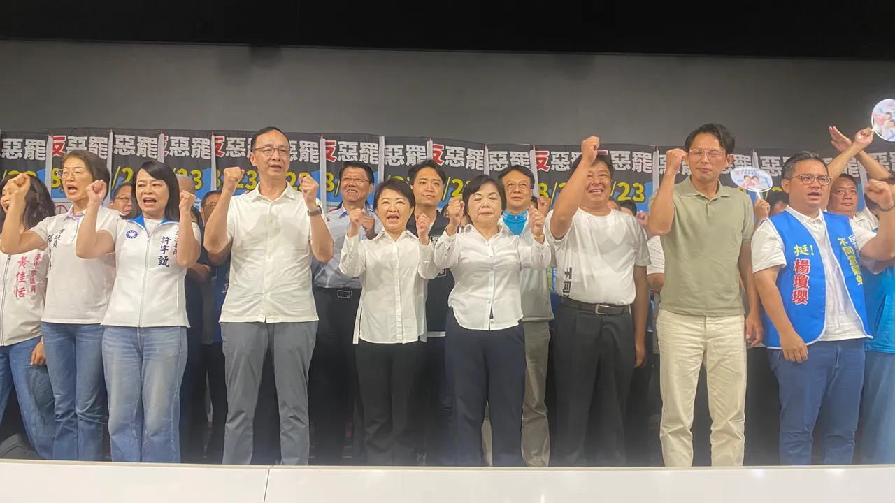 台中市第三选区国民党立委杨琼璎上午举办反罢免造势活动,多位蓝白大咖同台。民众提供