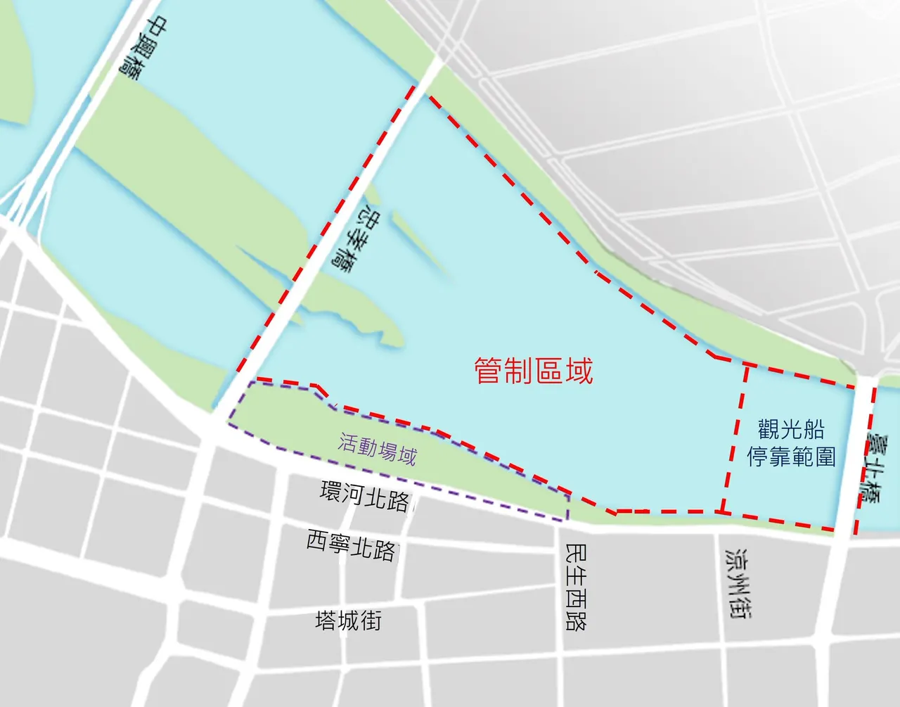 烟火施放船半径250公尺内设净空区。台北市交通局提供