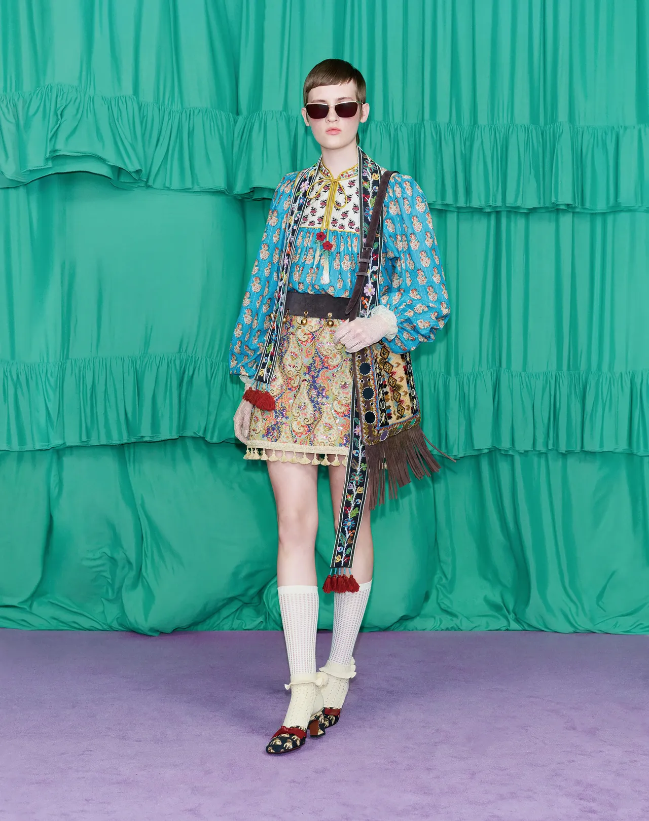 VALENTINO Petales D'Amour印花棉质混纺金银丝上衣 商品价格请店洽。