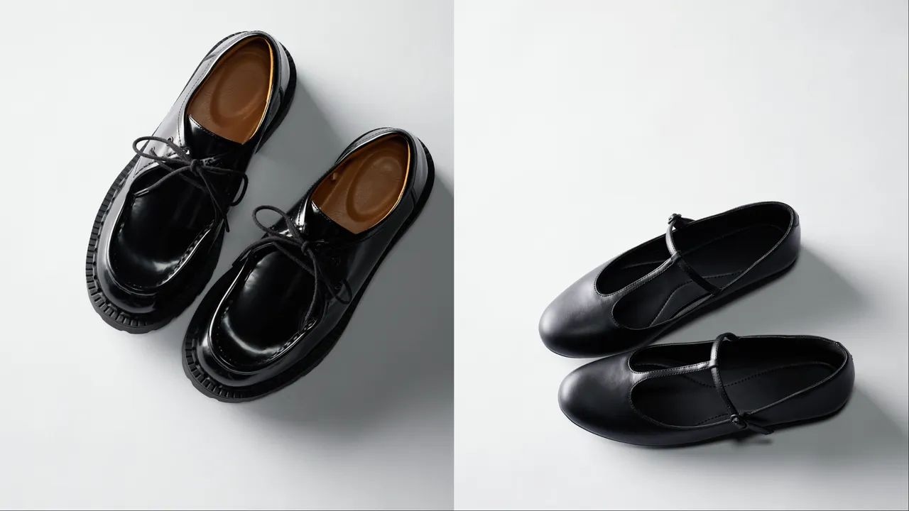 UNIQLO : C系列男女适穿绑带鞋(左)1290元、女装芭蕾平底鞋(右)990元。品牌提供