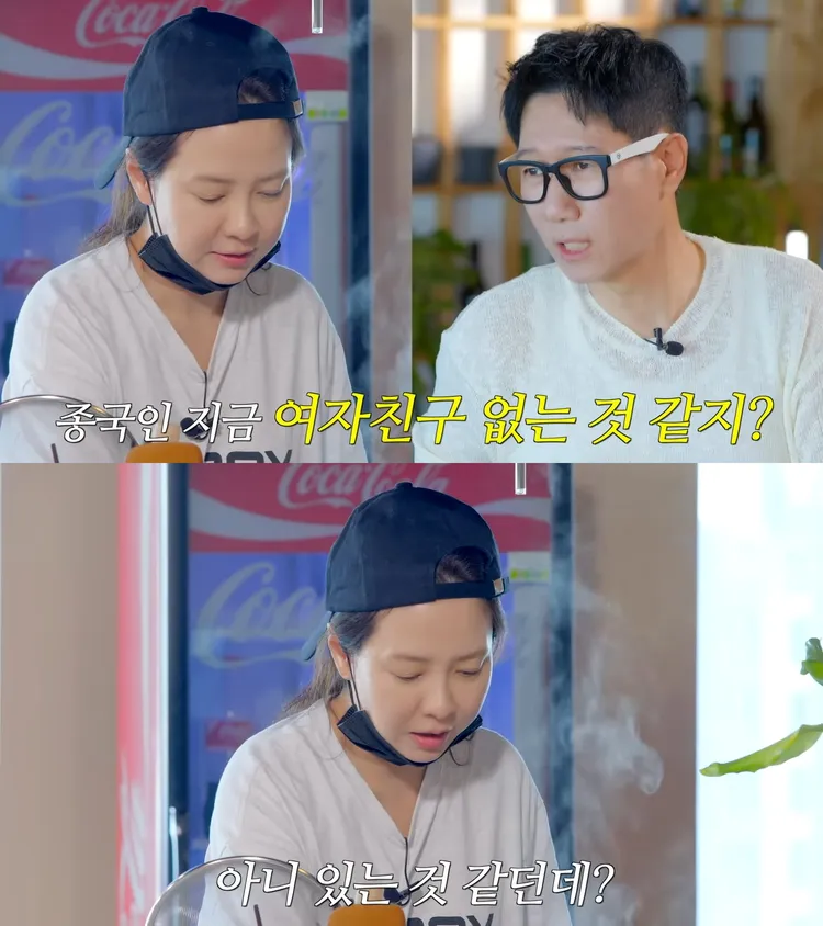 池錫辰（上圖右）詢問金鍾國是否沒交女友，宋智孝直覺認為應該有。翻攝YouTube