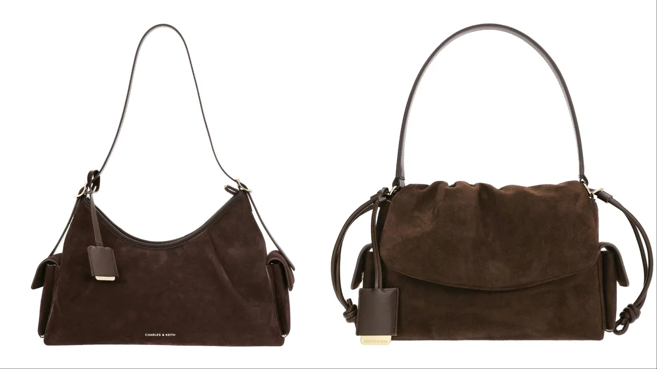 CHARLES & KEITH Khai麂皮肩背包(左)2990元、Khai麂皮肩背包(右)2790元。品牌提供